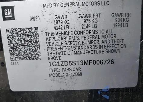 2021 Chevrolet Malibu Fwd Lt from USA, damaged, VIN 1G1ZD5ST3MF006726